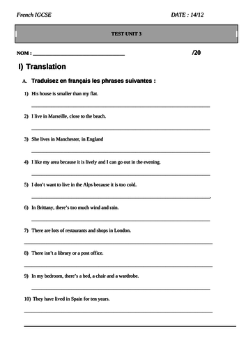 End of Unit Assessment Town and Area IGCSE