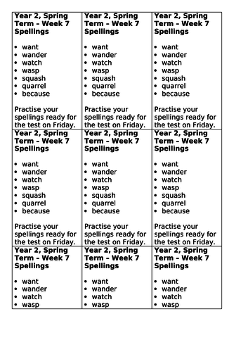 Year 2, No Nonsense Spelling List - Spring Week 7 | Teaching Resources