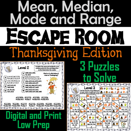 Mean, Median, Mode, and Range Activity: Escape Room Thanksgiving Math Game
