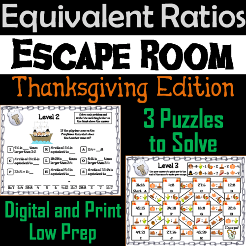Equivalent Ratios Game: Escape Room Thanksgiving Math Activity