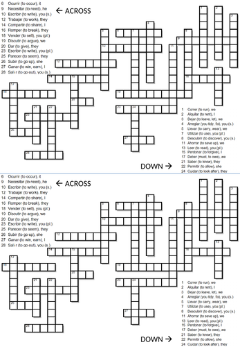 Crossword - Present Tense (Spanish): AR, IR, ER verbs