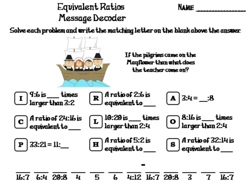 Equivalent Ratios Thanksgiving Math Activity: Message Decoder