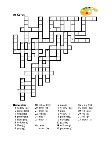 Cores (Colors in Portuguese) Crossword