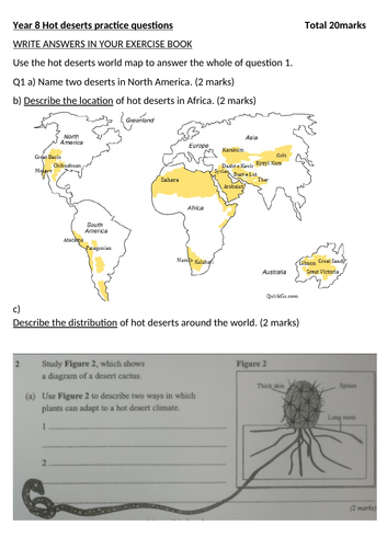 KS3 Ecosystems and hot desert assessment