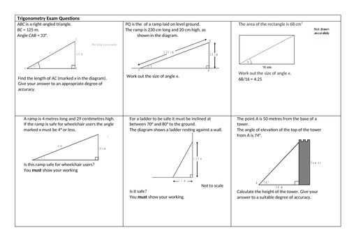 Gcse Maths Trigonometry Exam Questions With Answers Teaching Resources
