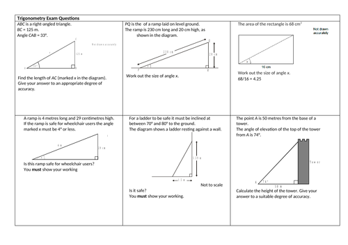 GCSE maths Trigonometry exam questions WITH ANSWERS