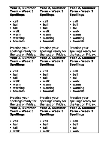 Year 2, No Nonsense Spelling List - Summer, Week 3