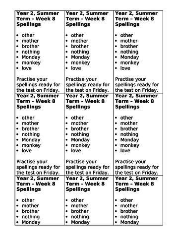 Year 2, No Nonsense Spelling List - Summer, Week 8