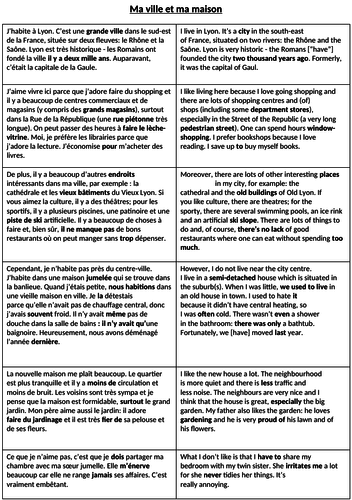 House and Town - Knowledge Organiser (Parallel Text)