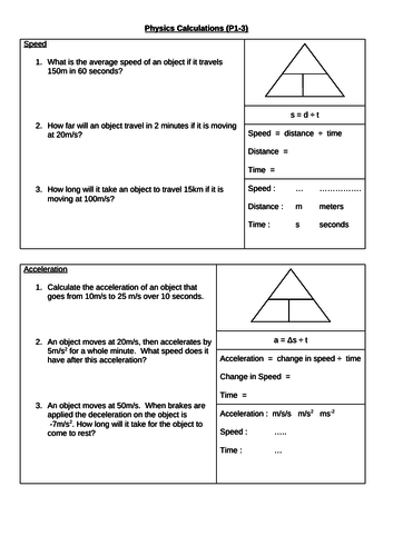 Physics Equation Practice: OCR P1-3