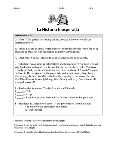 Spanish Group Project Story Telling Performance Task with Preterite + Imperfect