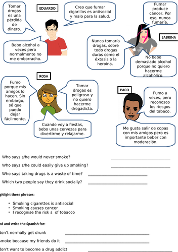 KS4 Spanish: Smoking, drinking, drugs (healthy living)