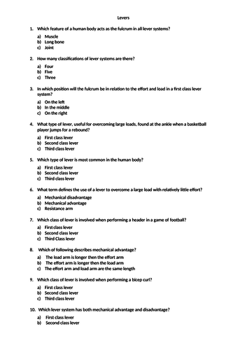 Movement Analysis - Levers and the benefits of different levers  GCSE PE Edexcel