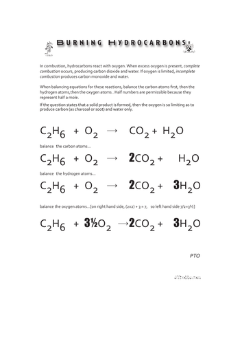 balancing equations for burning hydrocarbons.