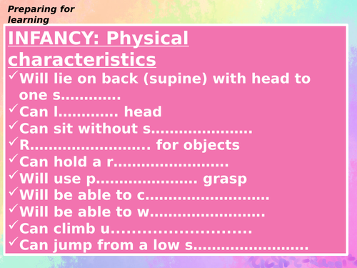 BTEC Health and Social Care Tech Award L1 / 2 - Intellectual Development - Infancy
