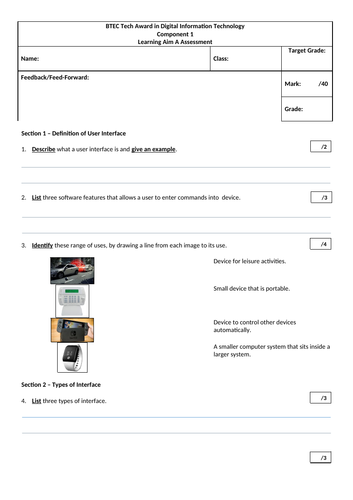 BTEC Tech Award in Digital Information Technology Learning Aim A Assessment