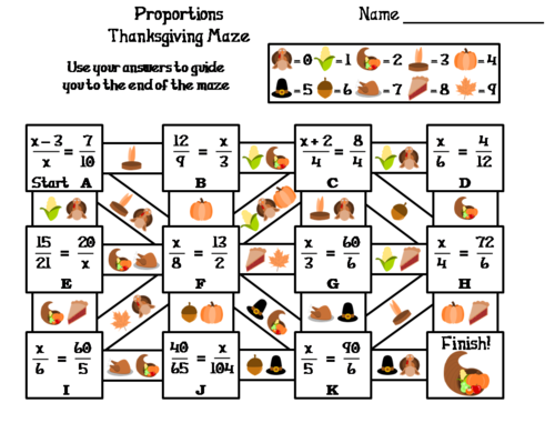 Proportions Activity: Thanksgiving Math Maze