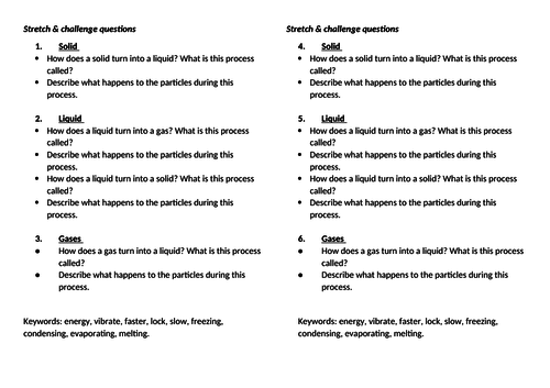 Solid Liquid Gas State changes work sheets - Gap fill, key questions and diagram