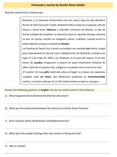 Literary text in Spanish - Fortunata y Jacinta