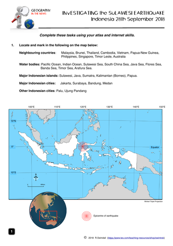 Sulawesi Earthquake and Tsunami 2018 - worksheets