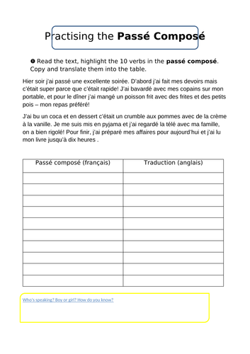 passe compose practice KS4