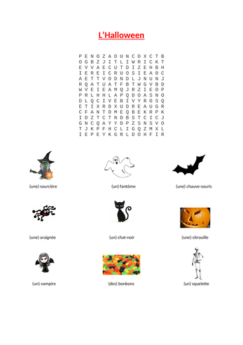 French Halloween Wordsearch