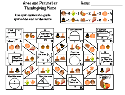 Area and Perimeter Activity: Thanksgiving Math Maze
