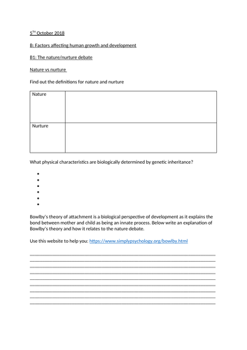 Nature vs Nurture | Teaching Resources