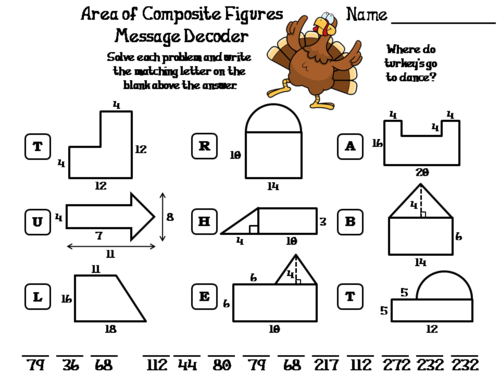 Area of Composite Figures Thanksgiving Math Activity: Message Decoder
