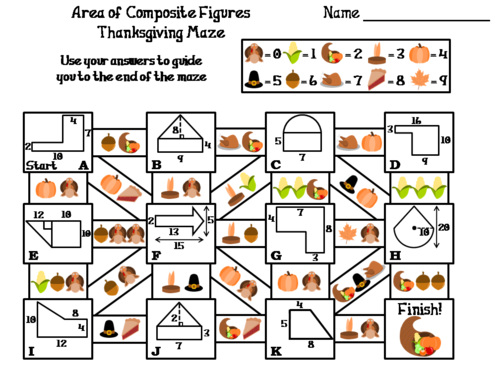 Area of Composite Figures Activity: Thanksgiving Math Maze