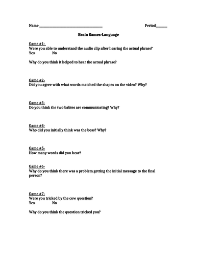 Brain Games Worksheet-Language Episode