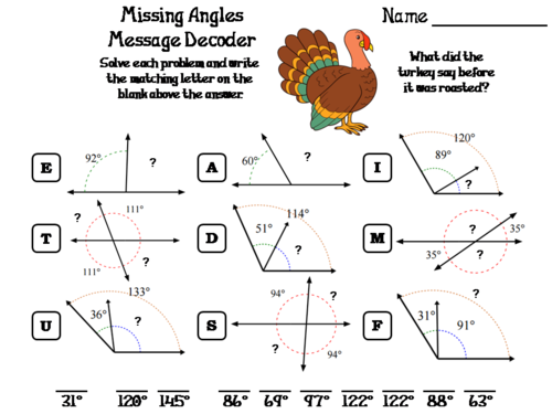 Missing Angles Thanksgiving Math Activity: Message Decoder