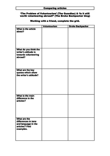 Comparison practice with topic of volunteering