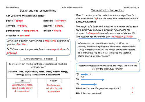 AQA Physics scalar and vector quantities - solutions