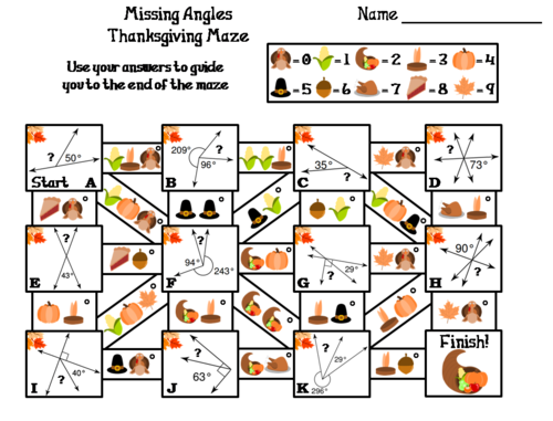 Missing Angles Activity: Thanksgiving Math Maze
