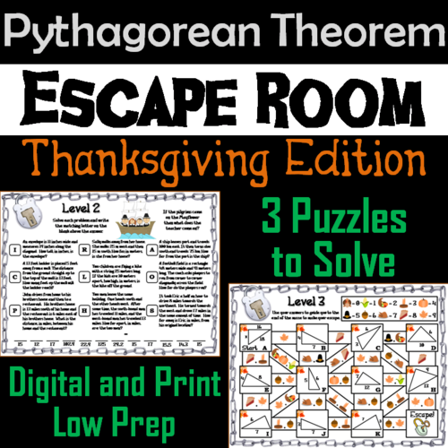 Pythagorean Theorem Game: Escape Room Thanksgiving Math Activity