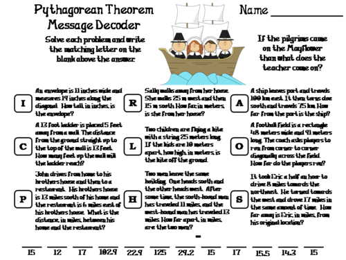 Pythagorean Theorem Thanksgiving Math Activity: Message Decoder