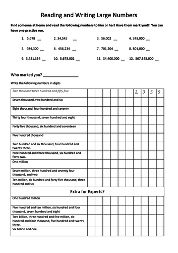 Reading and Writing Large Numbers - KS2