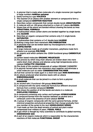 Organic Chemistry Bingo
