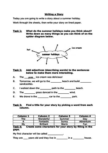 Creative Writing Worksheet - Narrative - Summer Holiday Story ...