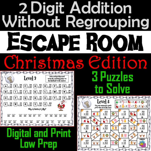 Double Digit Addition Without Regrouping Game: Christmas Escape Room Math