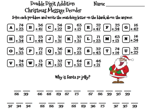 Double Digit Addition Without Regrouping Christmas Math Activity