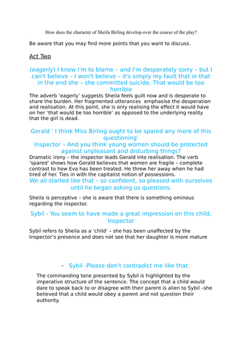 An Inspector Calls - Presentation of Sheila - Lesson 3 - Act Three