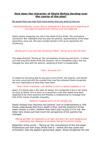 An Inspector Calls - Presentation of Sheila - Lesson 4 - Act Three