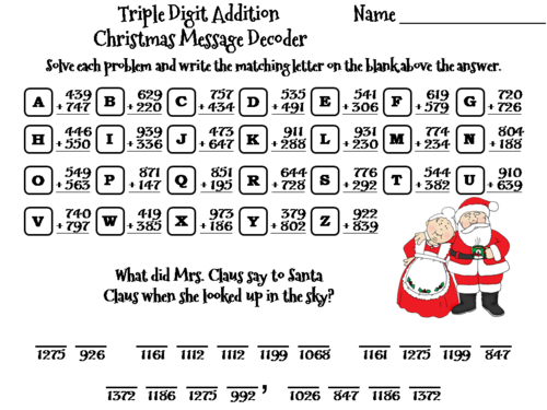 Triple Digit Addition With Regrouping Christmas Math Activity