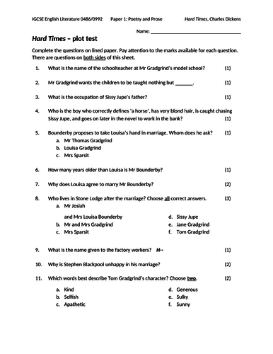 Hard Times post-reading plot test