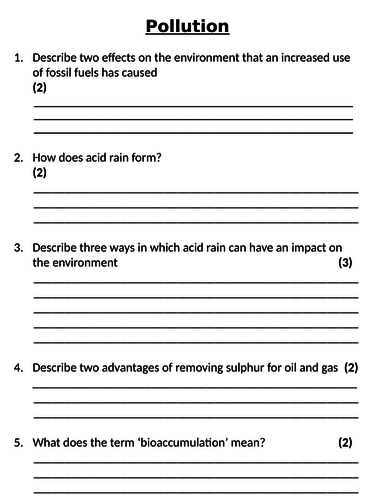 NEW AQA GCSE Trilogy (2016) Biology - Pollution Homework