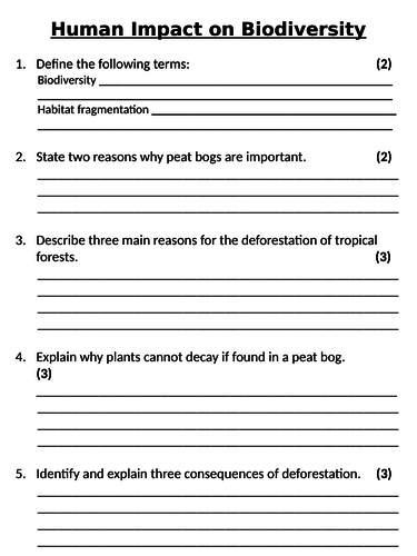 NEW AQA GCSE Trilogy (2016) Biology - Human Impact on Biodiversity Homework