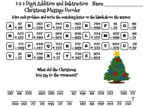 2 and 3 Digit Addition and Subtraction With Regrouping Christmas Math Activity