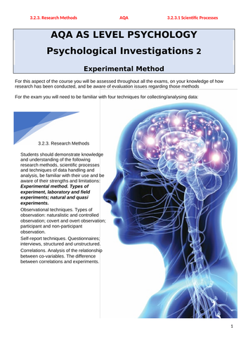 AQA Psychology - Research Methods - Pack 2 - Experiments